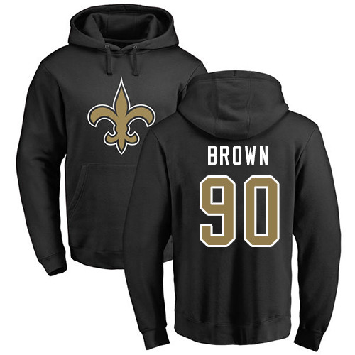 Men New Orleans Saints Black Malcom Brown Name and Number Logo NFL Football 90 Pullover Hoodie Sweatshirts